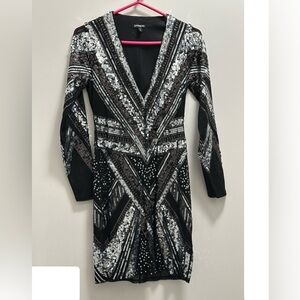 Like NEW Express sequin sheer dress size Small
Black Grey Silver